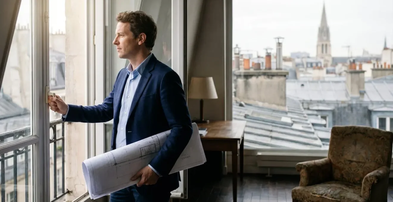Investisseur analysant un plan de quartier francais pour choisir un bien locatif rentable