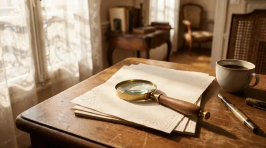 Une loupe posée sur un document contractuel abstrait, symbolisant la lecture attentive des clauses d'un contrat d'assurance en France