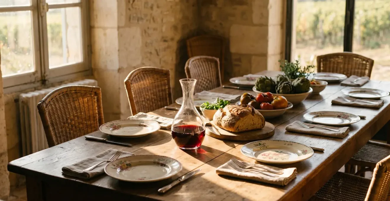 Table dressée à la française vue en lumière douce, symbole du repas gastronomique classé au patrimoine immatériel de l'UNESCO